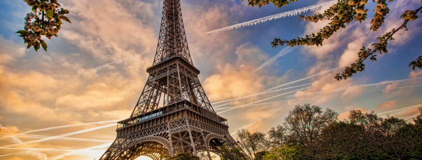 Eiffel Tower against sunrise  in Paris, France