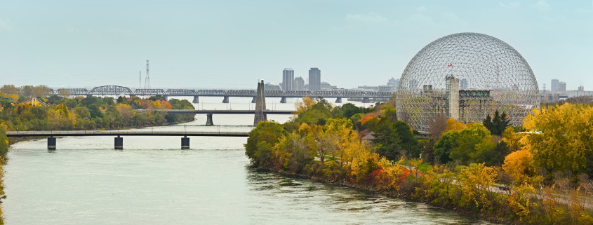 Montreal bridges over St.Laurence river in autumn