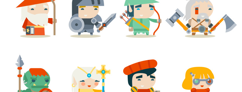 Fantasy RPG Game Character Vector Icons Set Vector Illustration