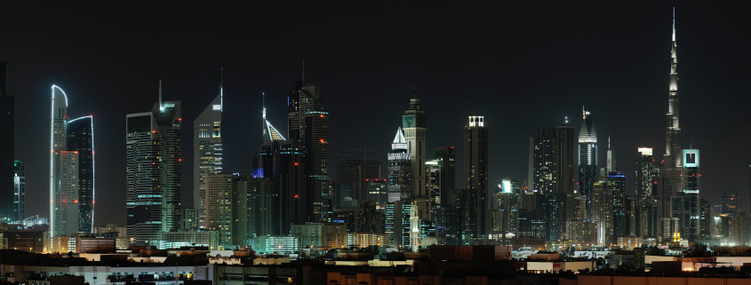 Dubai. World Trade center and Burj Khalifa at night