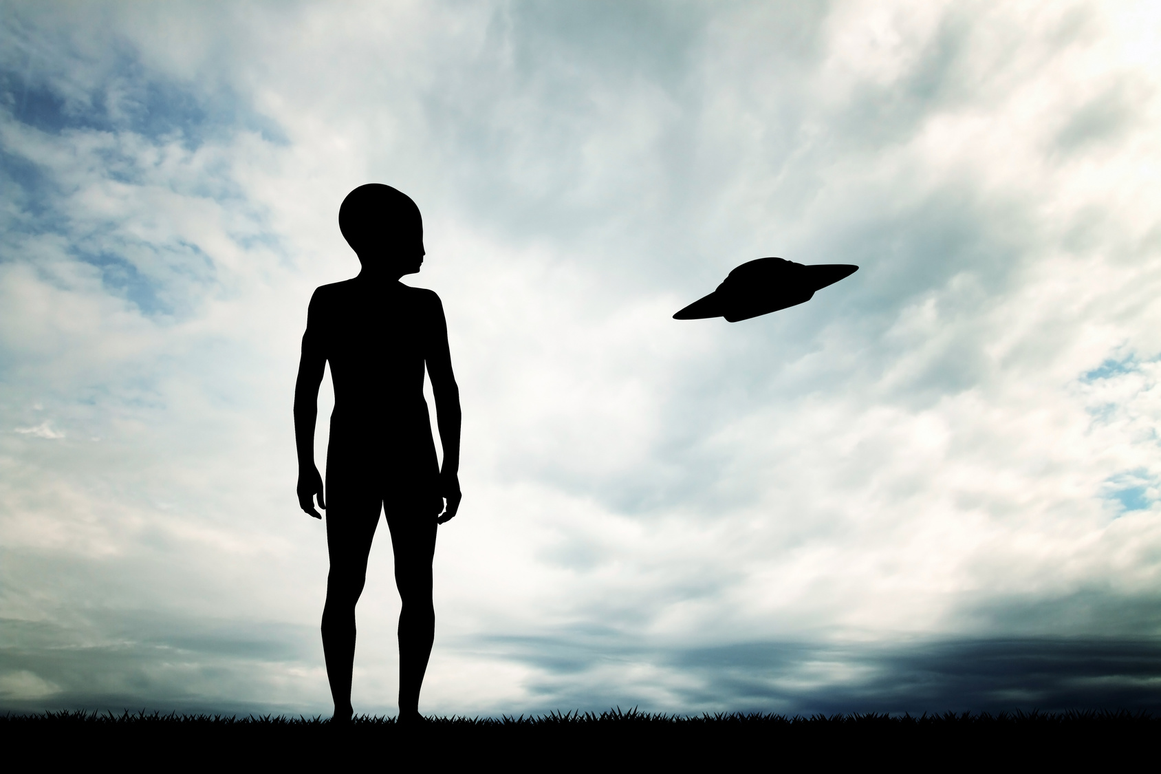 Alien and ufo silhouette