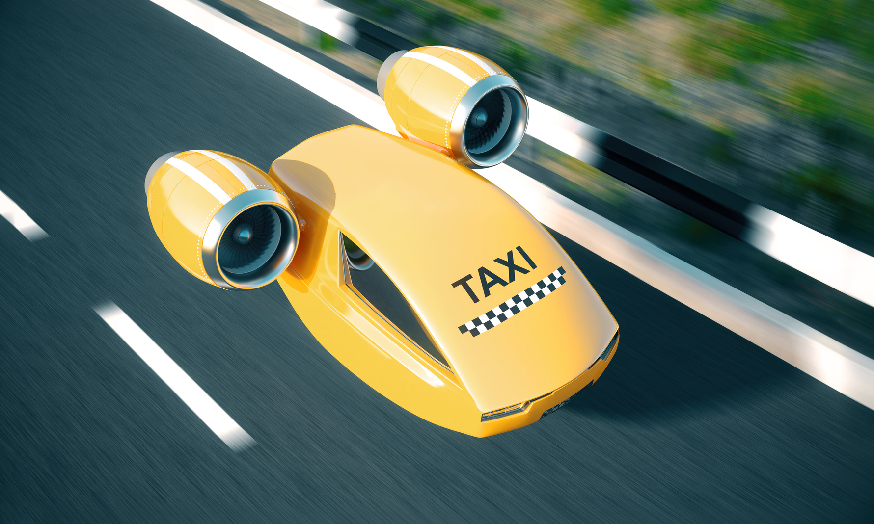 Fast motion blurred taxicab perform fast delivery of passenger