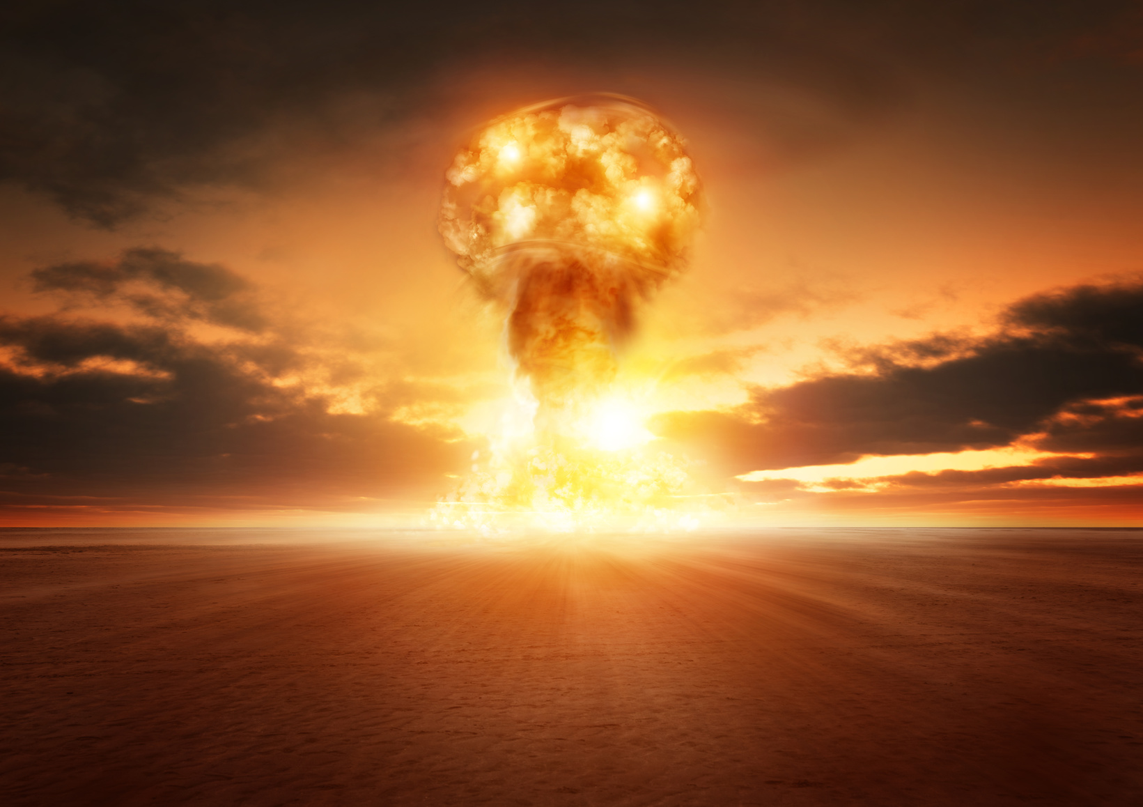 A modern nuclear bomb explosion in the desert.