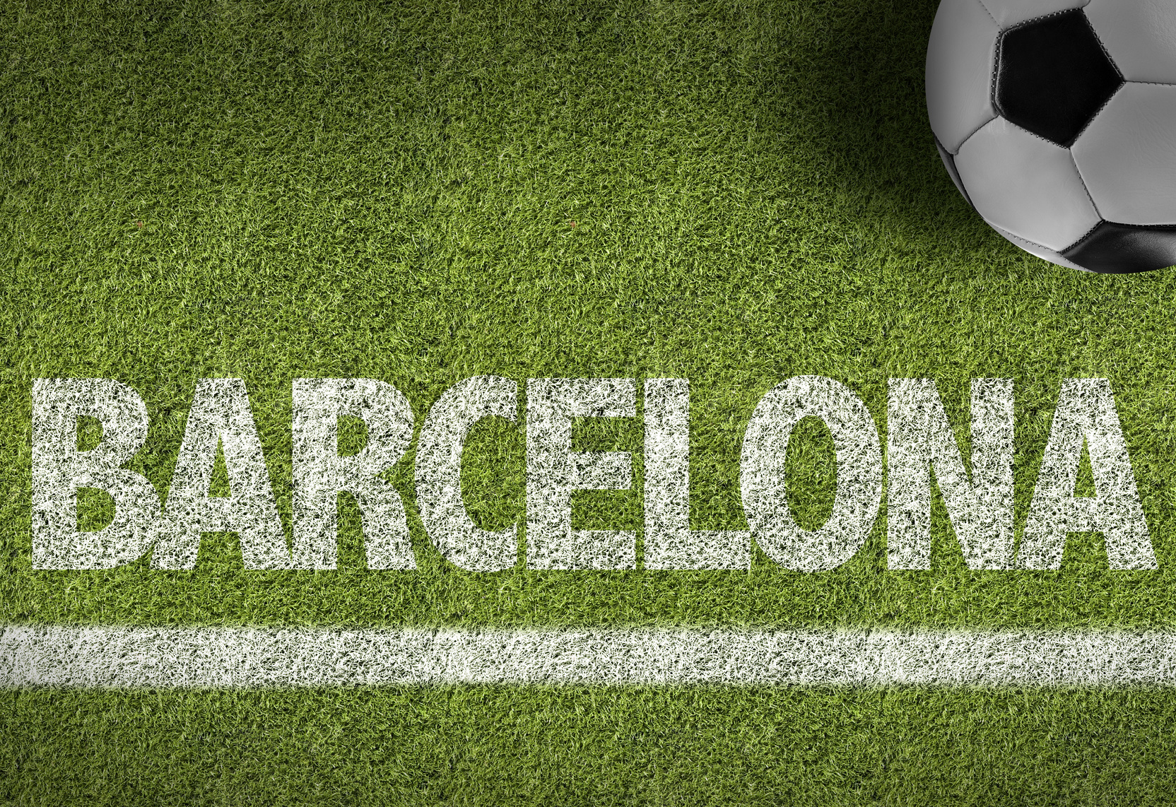 Soccer field with the text: Barcelona