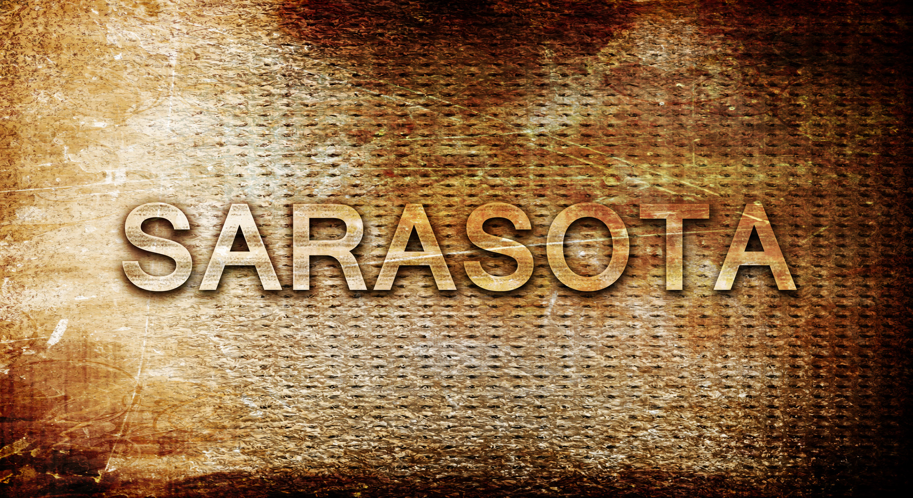 sarasota, 3D rendering, text on a metal backgroundnil
