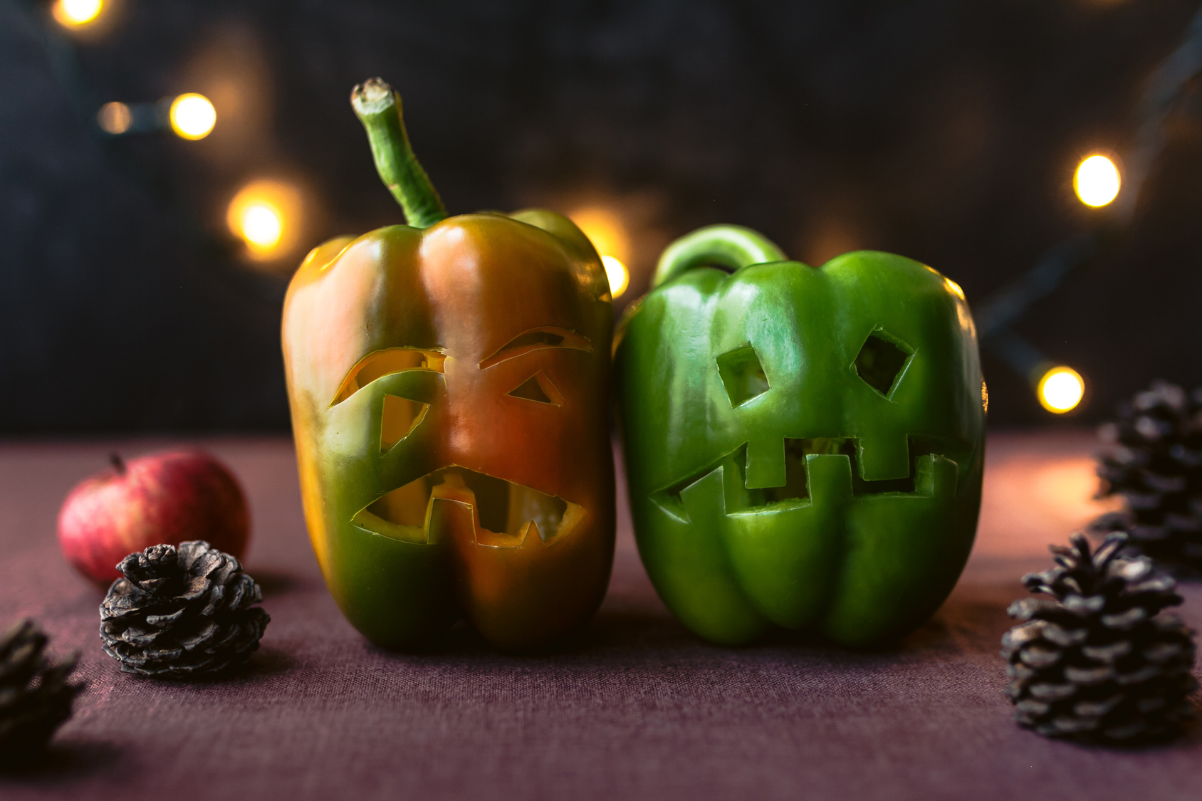 Halloween theme. Halloween peppers with scary faces.