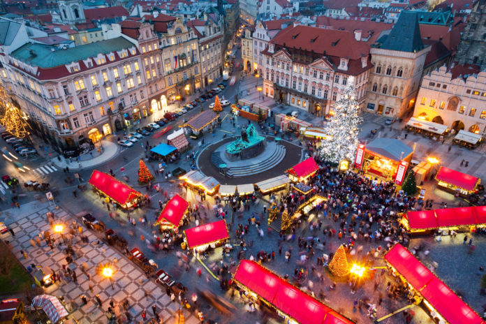 PRAGUE,CZECH REPUBLIC-JAN 05, 2013: Prague Christmas market