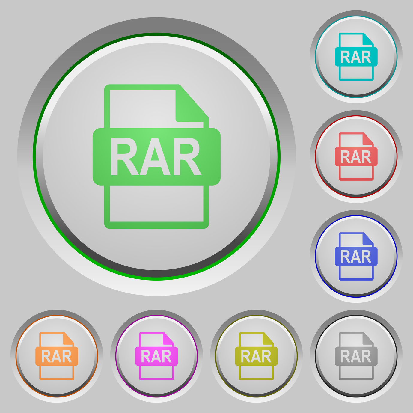 RAR file format color icons on sunk push buttons