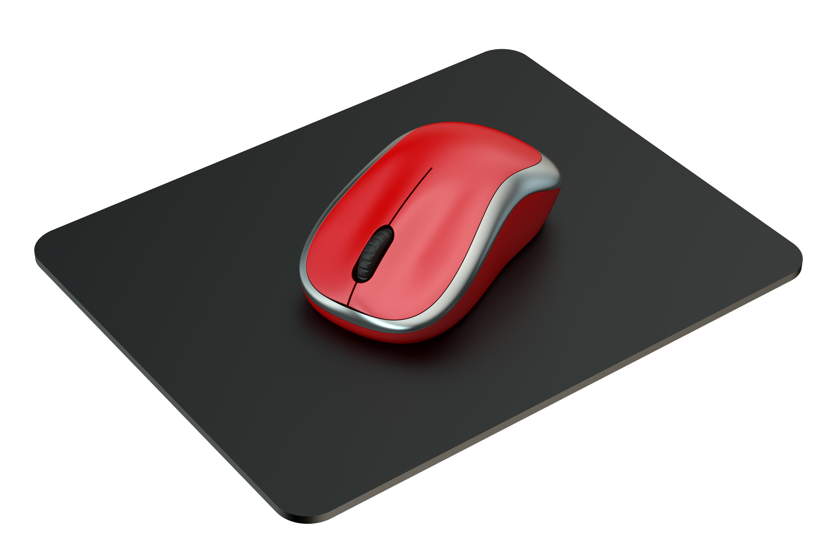 Red Wireless Computer Mouse on  mouse mat isolated on white background
